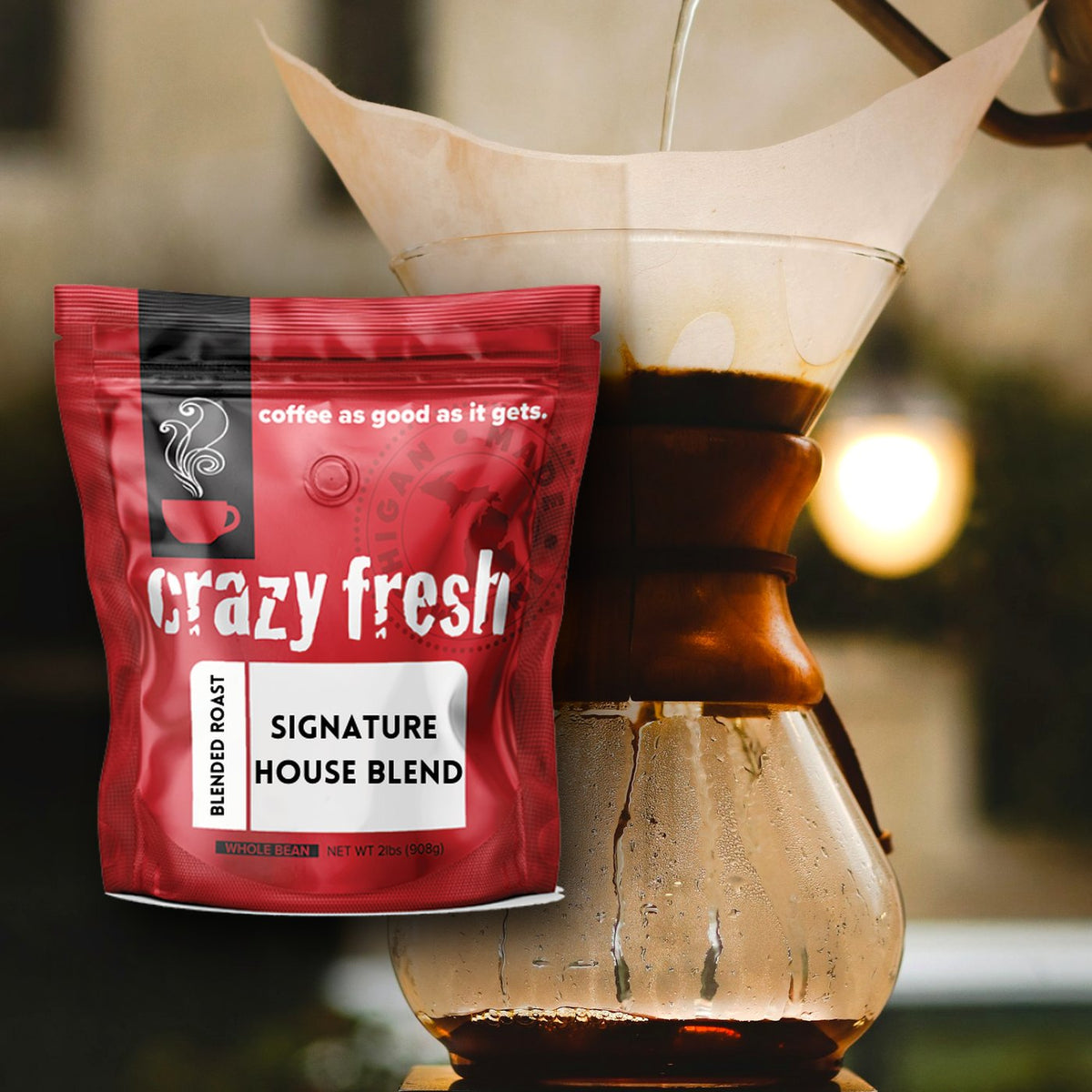 Crazy Fresh Signature House Blend with a Chemex pour-over