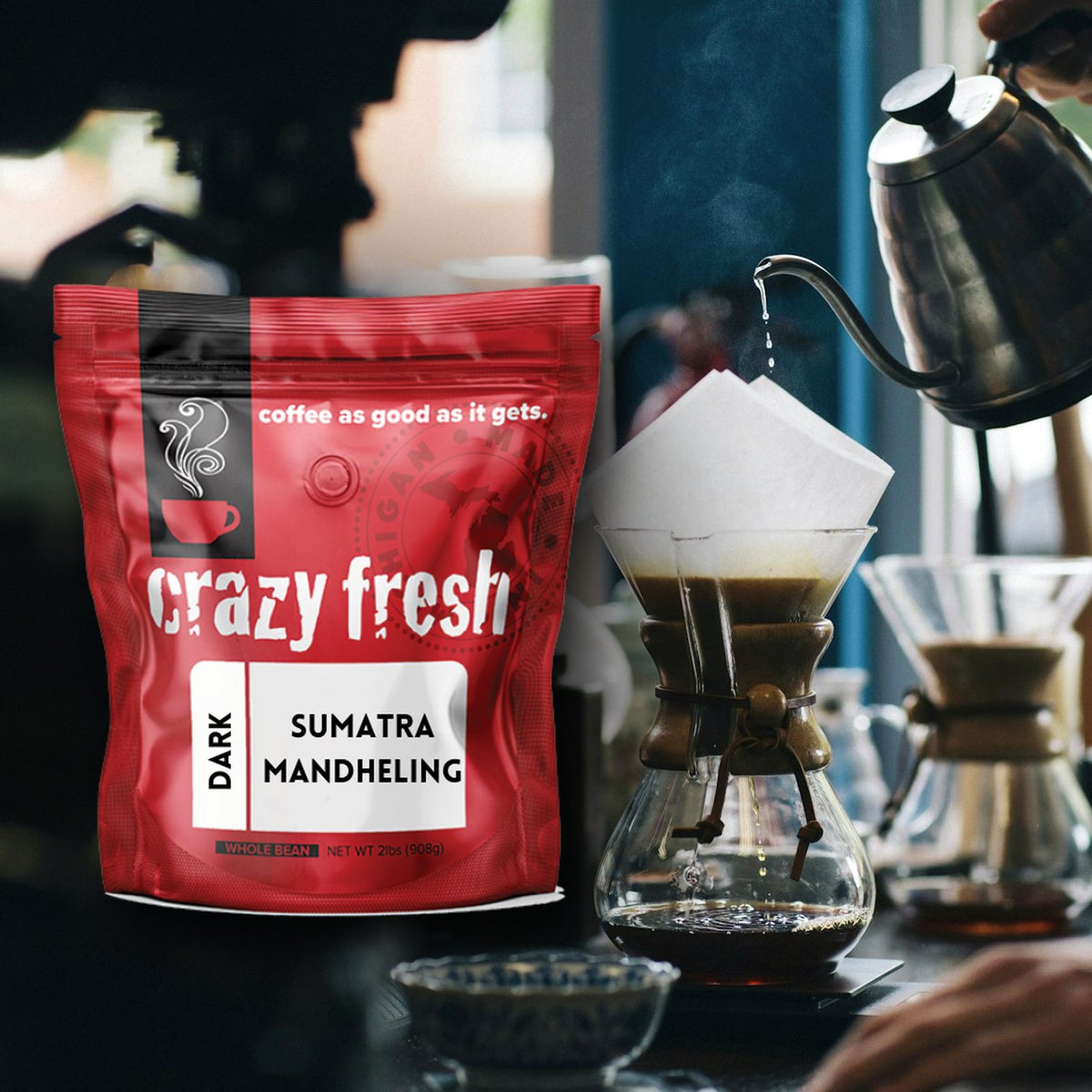 Crazy Fresh Sumatra Mandheling with a pour-over at a coffee bar