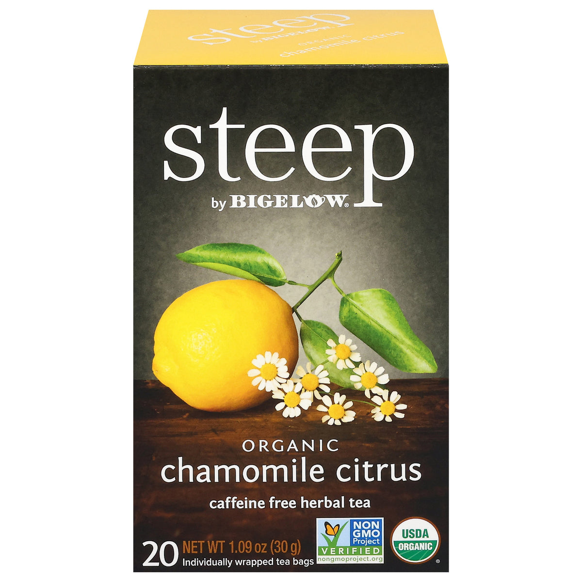 steep by Bigelow Organic Chamomile Citrus Herbal Tea box